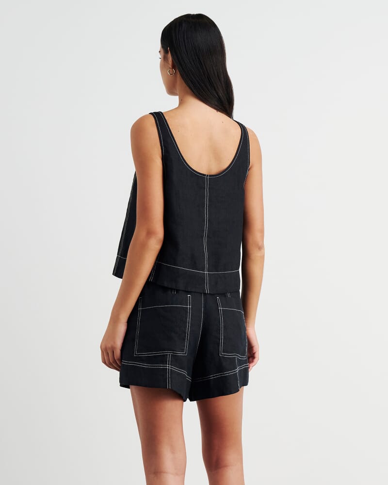Sabine Linen Scoop Cami in BLACK