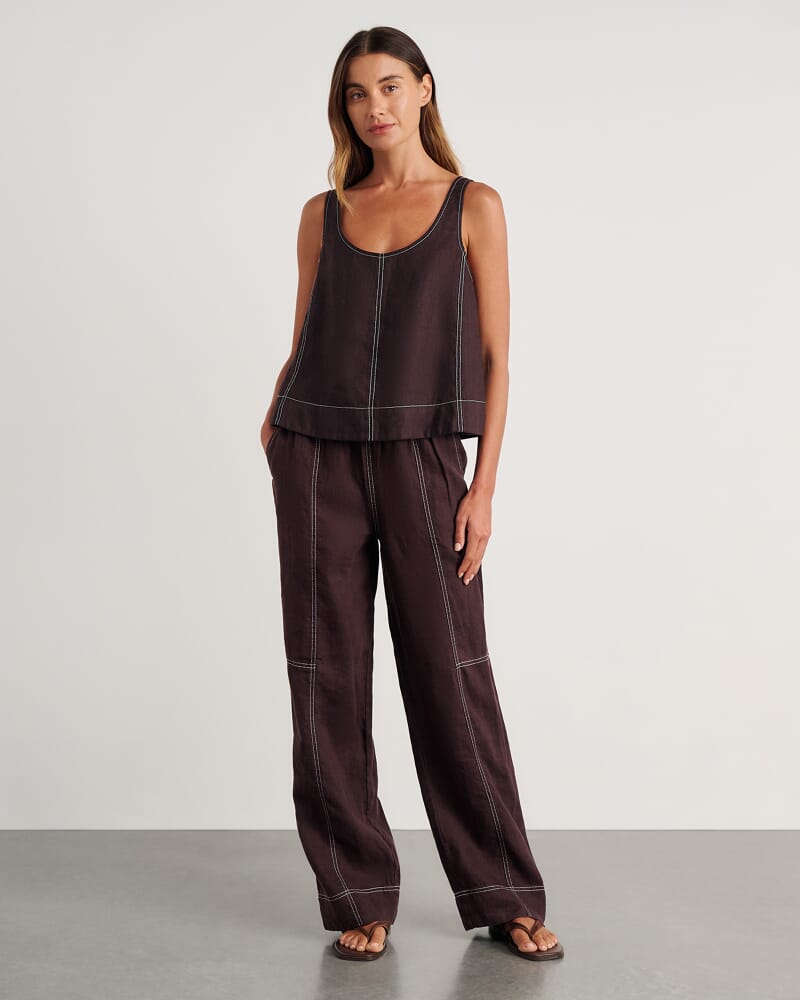 Sabine Linen Scoop Cami in DARK CHOCOLATE