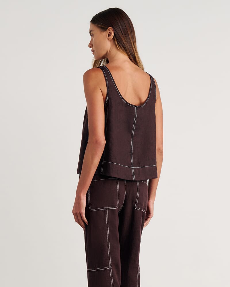 Sabine Linen Scoop Cami in DARK CHOCOLATE