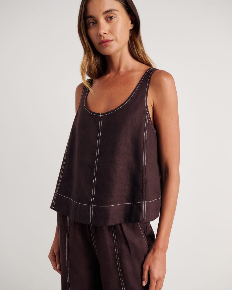 Sabine Linen Scoop Cami in DARK CHOCOLATE