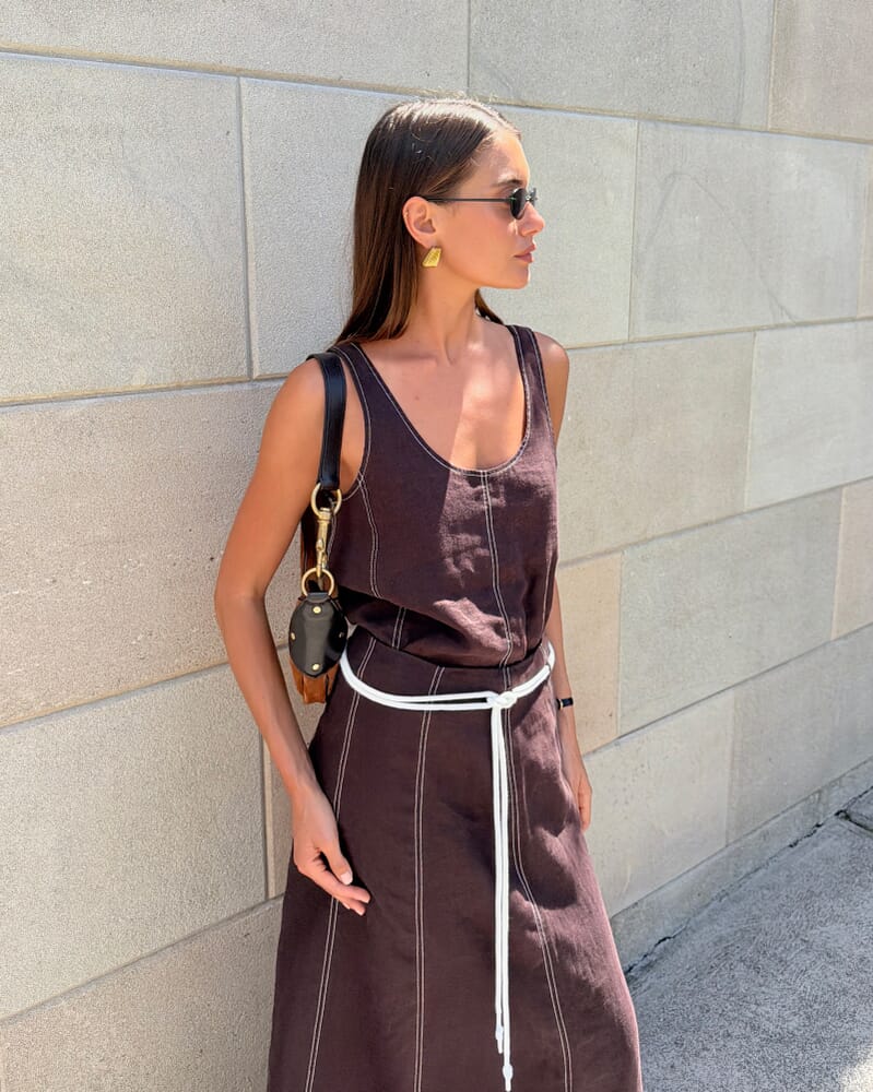 Sabine Linen Scoop Cami in DARK CHOCOLATE