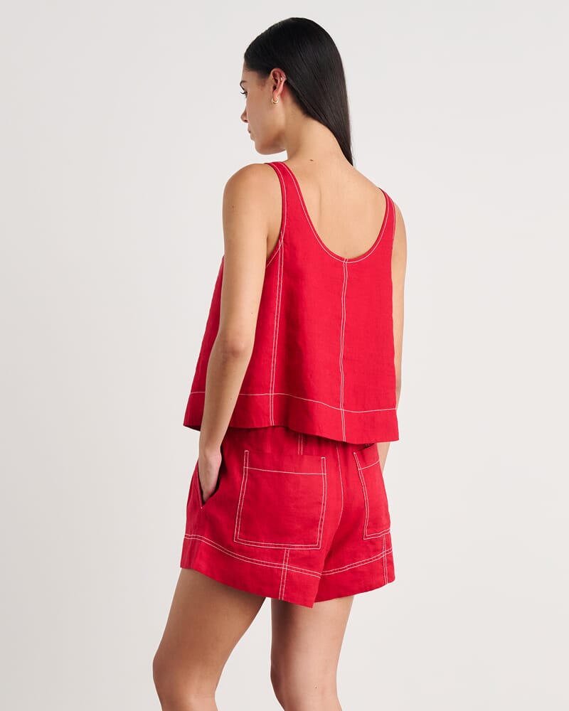 Sabine Linen Scoop Cami in DEEP RED