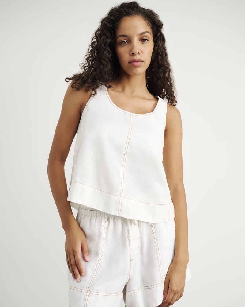 Sabine Linen Scoop Cami in WHITE