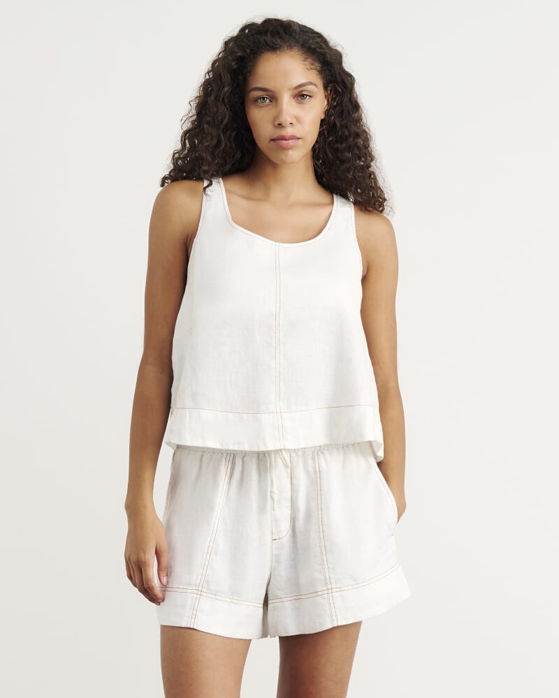 Sabine Linen Scoop Cami in WHITE