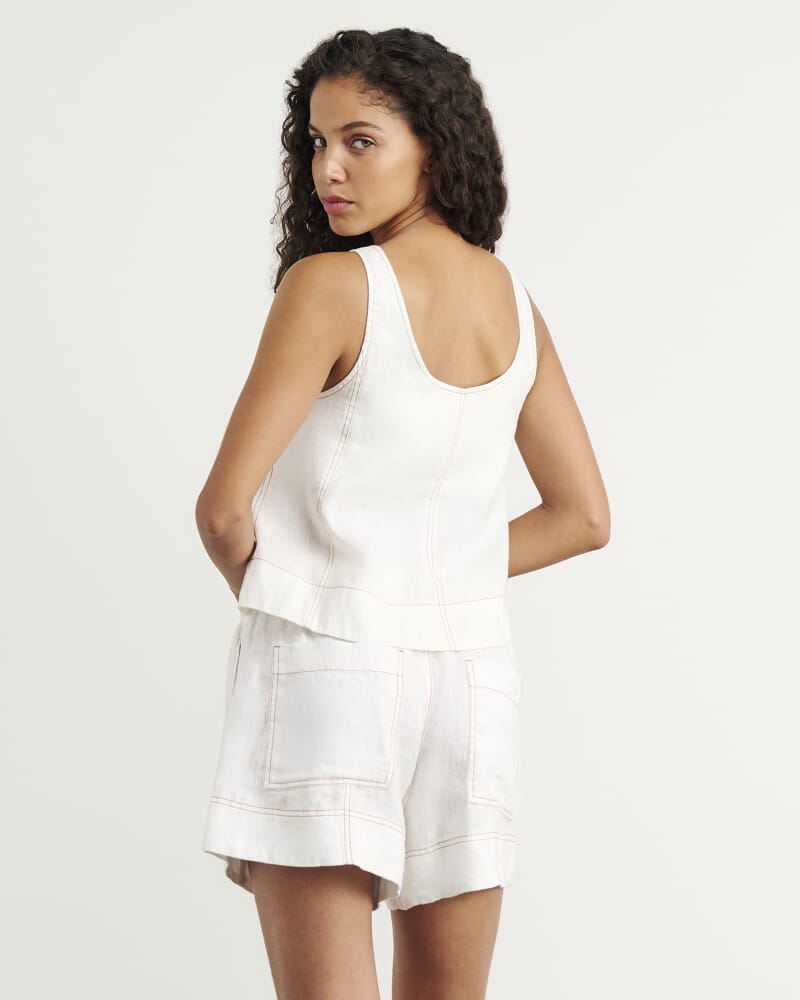Sabine Linen Scoop Cami in WHITE