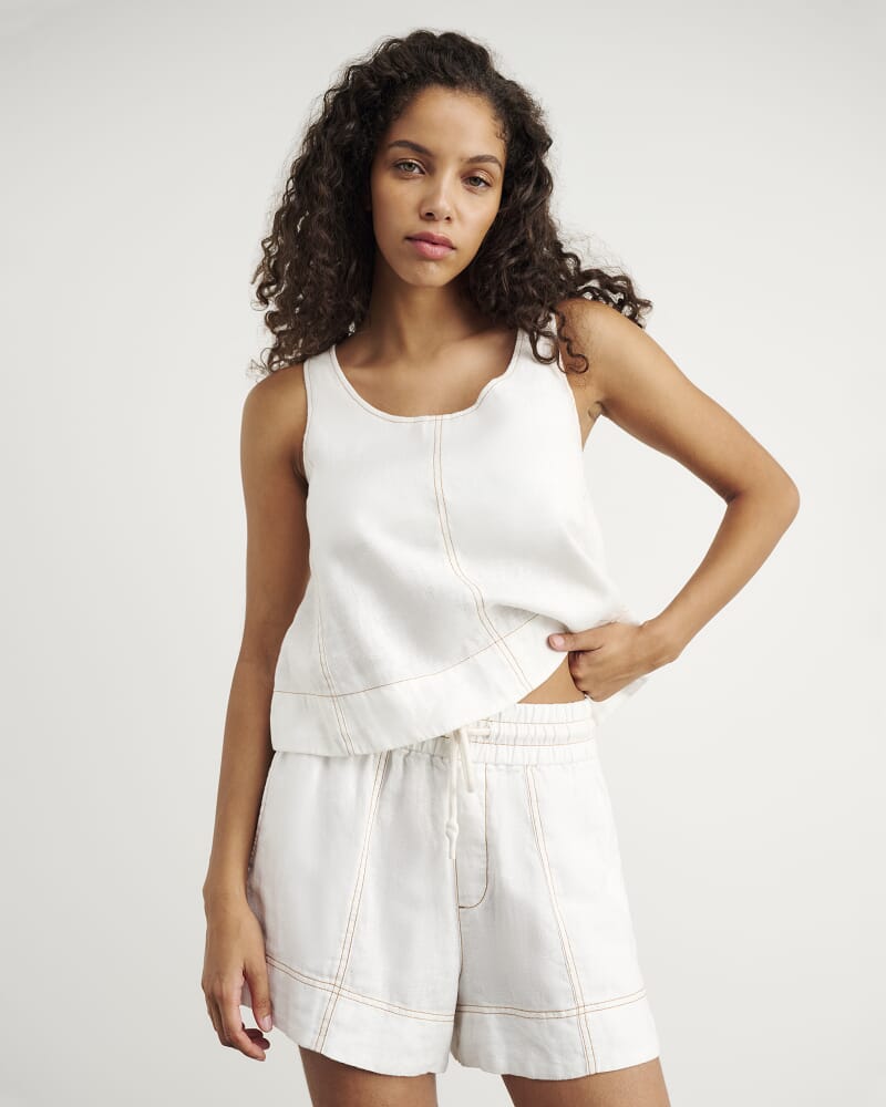 Sabine Linen Scoop Cami in WHITE