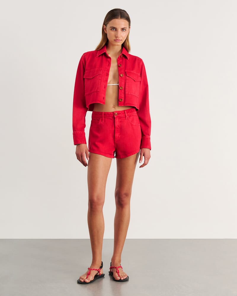 Nfw Garment Dye Crop Shirt in RED