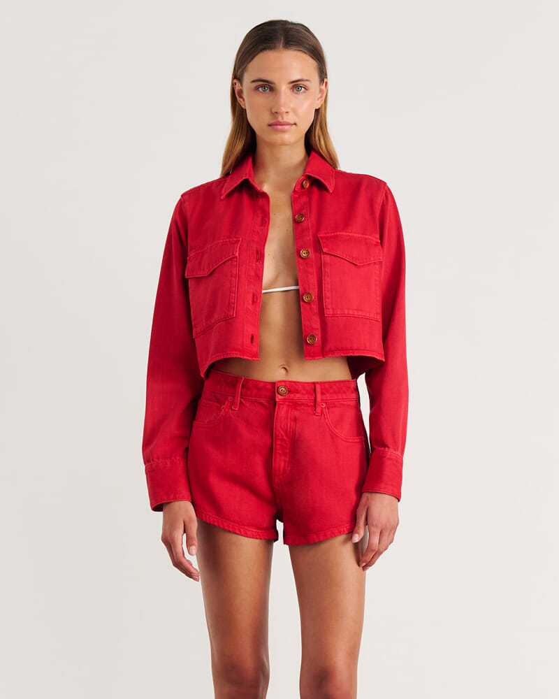 Nfw Garment Dye Crop Shirt in RED