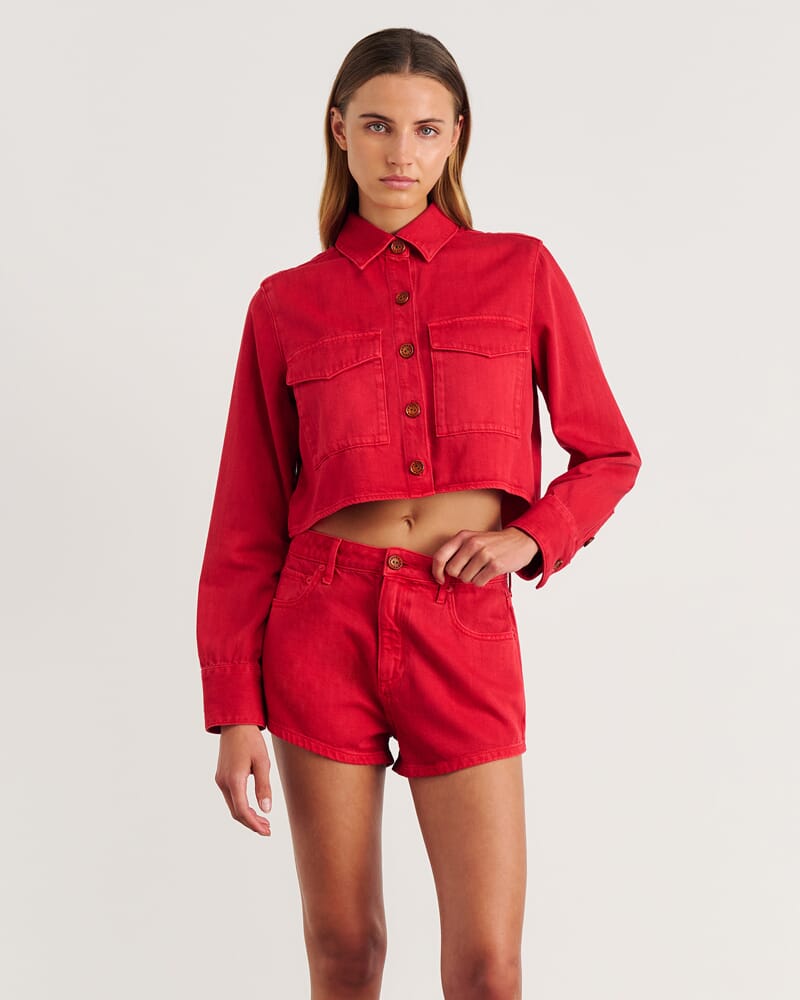 Nfw Garment Dye Crop Shirt in RED