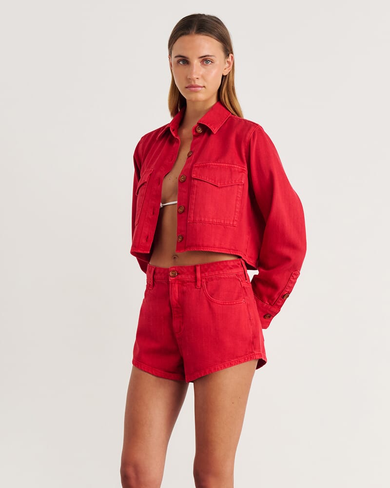 Nfw Garment Dye Crop Shirt in RED