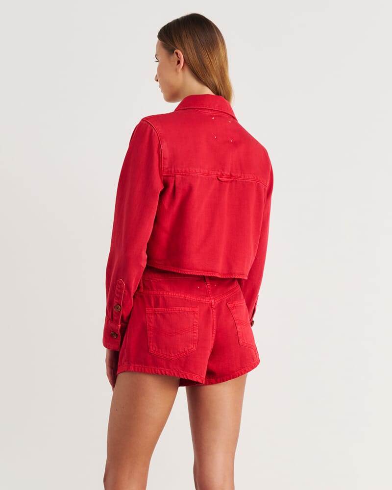 Nfw Garment Dye Crop Shirt in RED