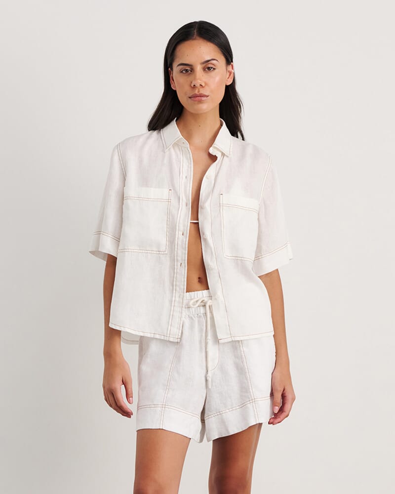 Gigi Relaxed Short Sleeve Shirt in WHITE