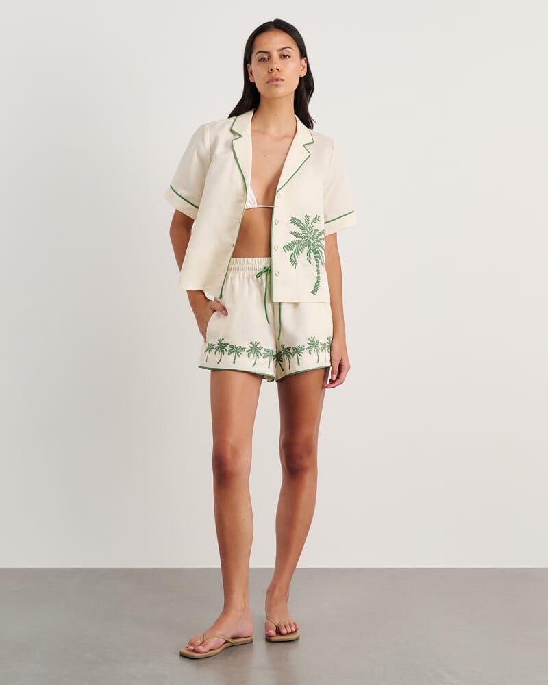 Palm Embroidered Shirt in IVORY/MOSS