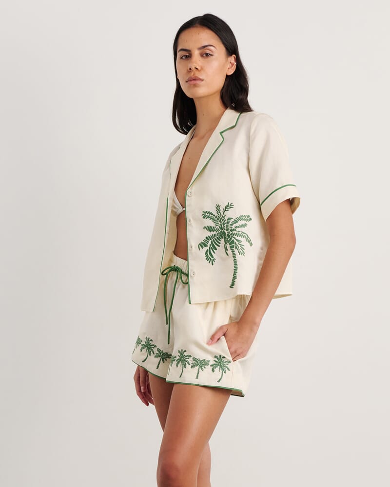Palm Embroidered Shirt in IVORY/MOSS