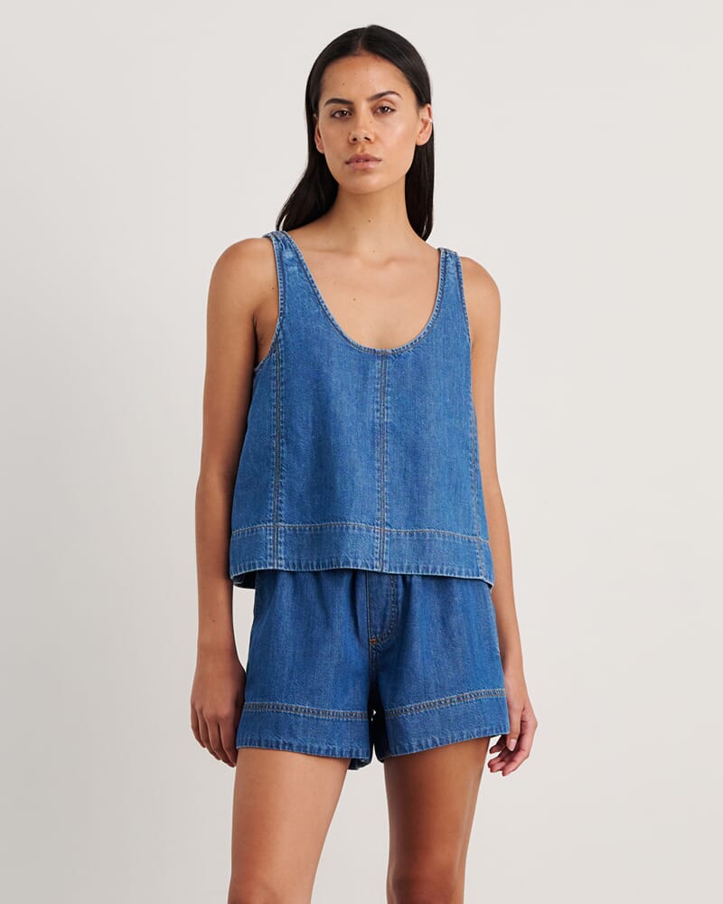 Loe Denim Scoop Tank in BLUE VINTAGE