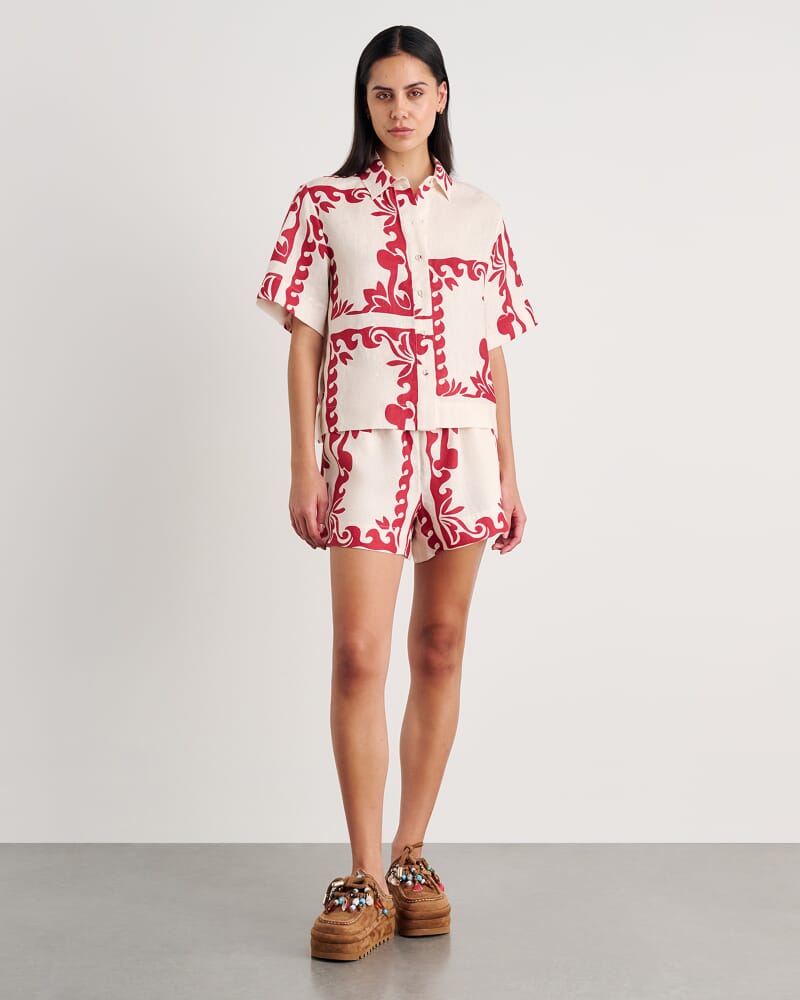 Wave Linen Shirt in RED MULTI
