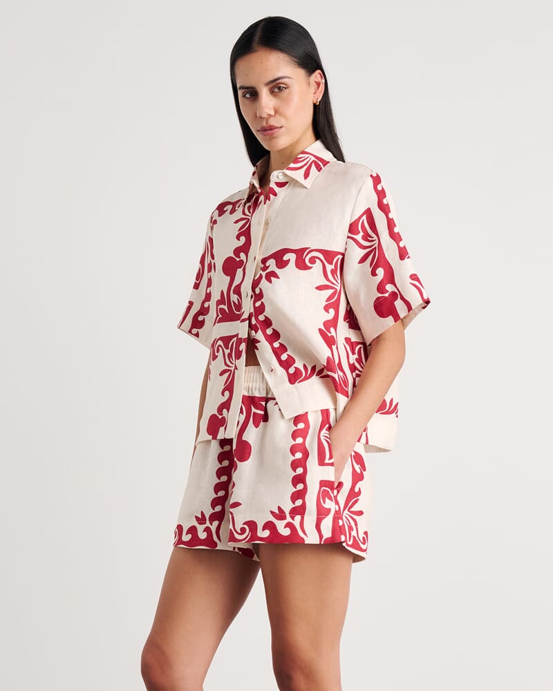 Wave Linen Shirt in RED MULTI