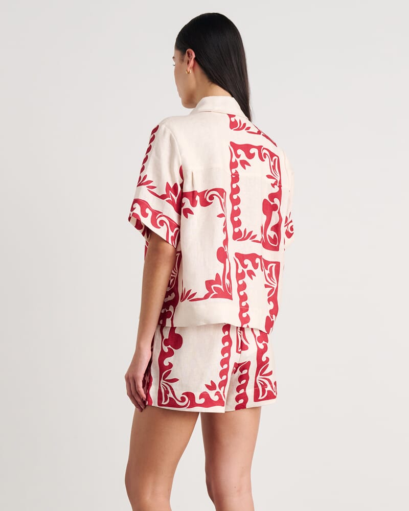Wave Linen Shirt in RED MULTI