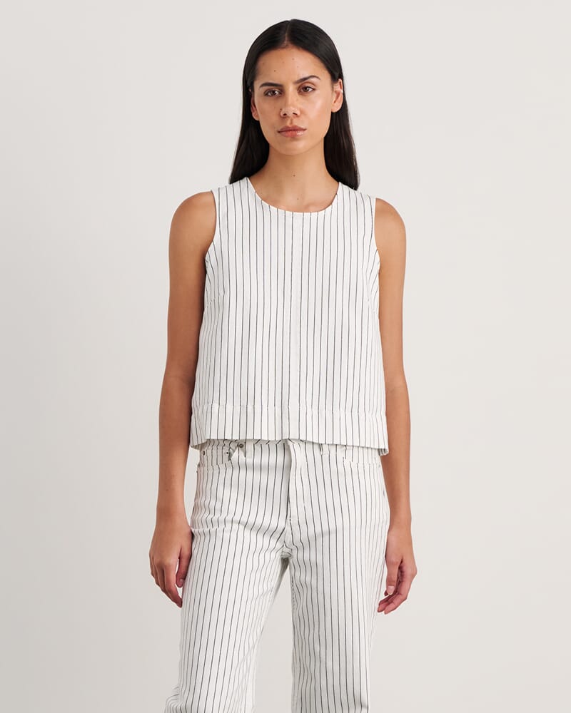 Billie Stripe Denim Top in WHITE/BLACK