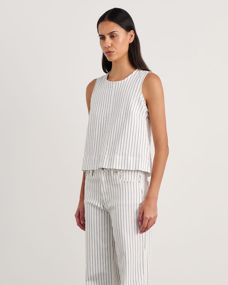 Billie Stripe Denim Top in WHITE/BLACK