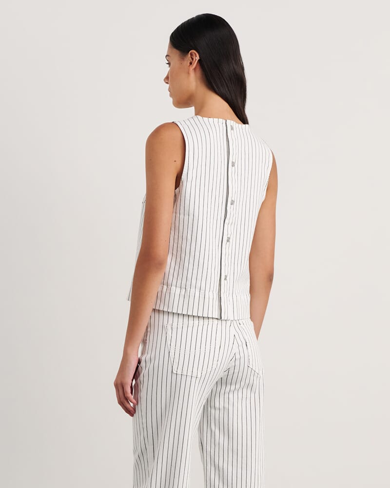 Billie Stripe Denim Top in WHITE/BLACK