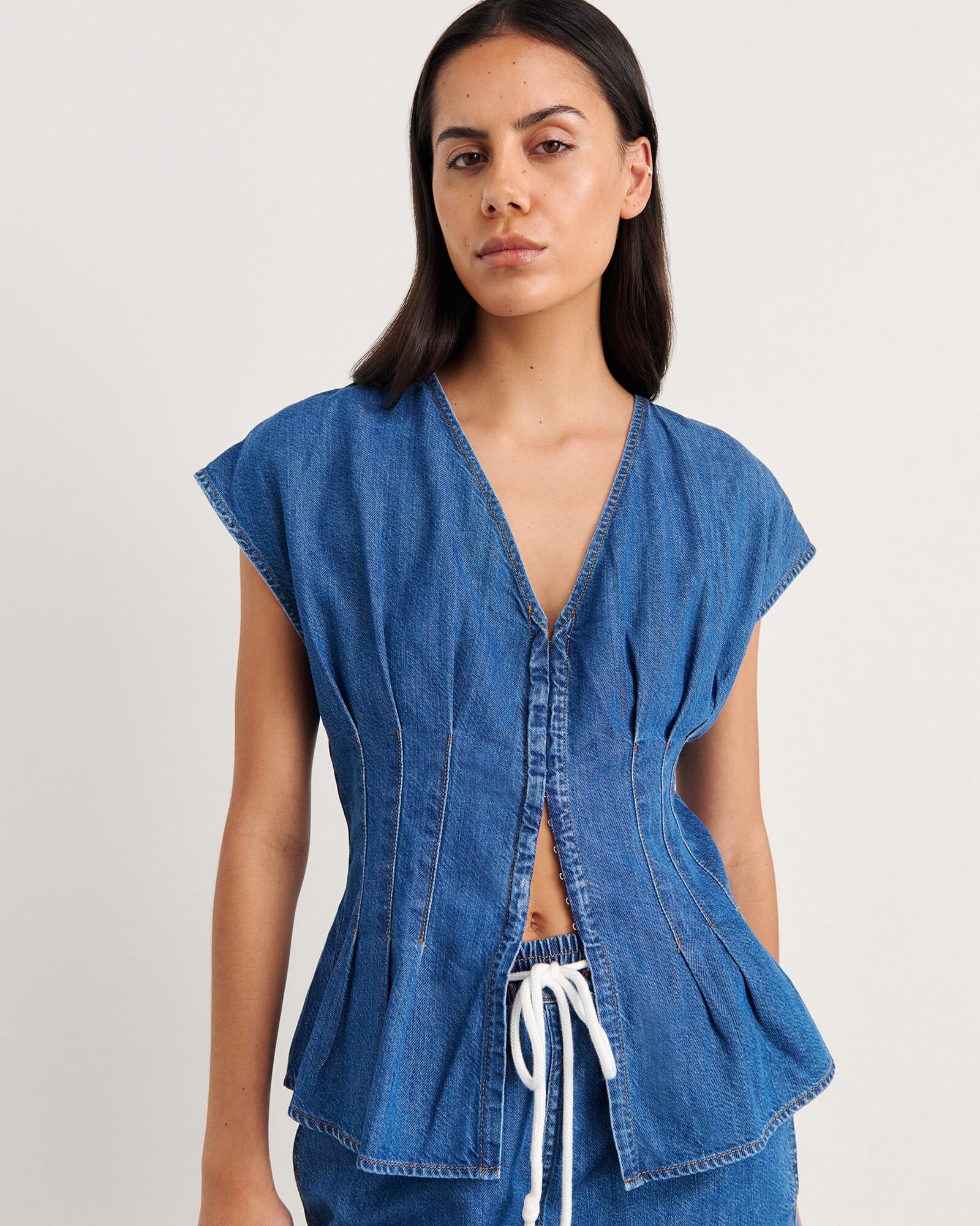 Loe Pintuck Denim Top