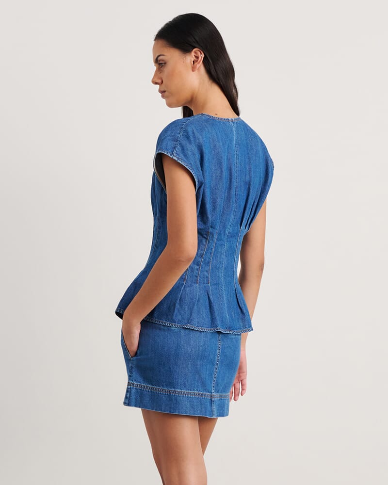 Loe Pintuck Denim Top in BLUE VINTAGE