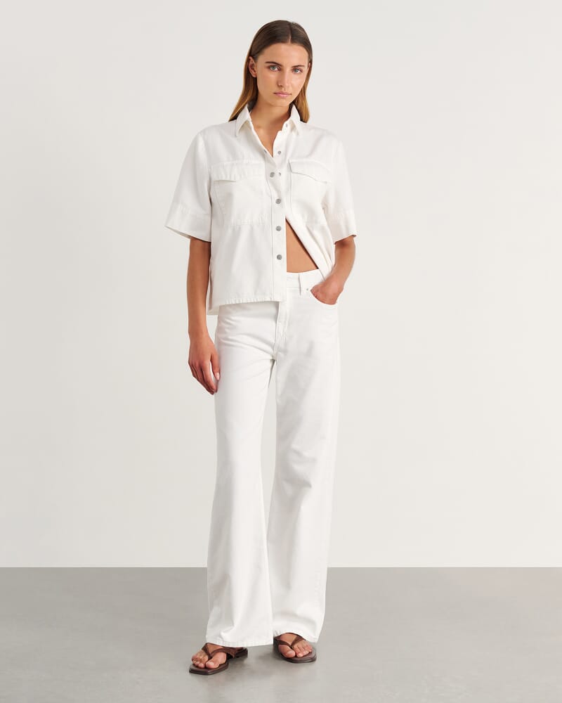 Carrie Denim Short Sleeve Shirt in WHITE