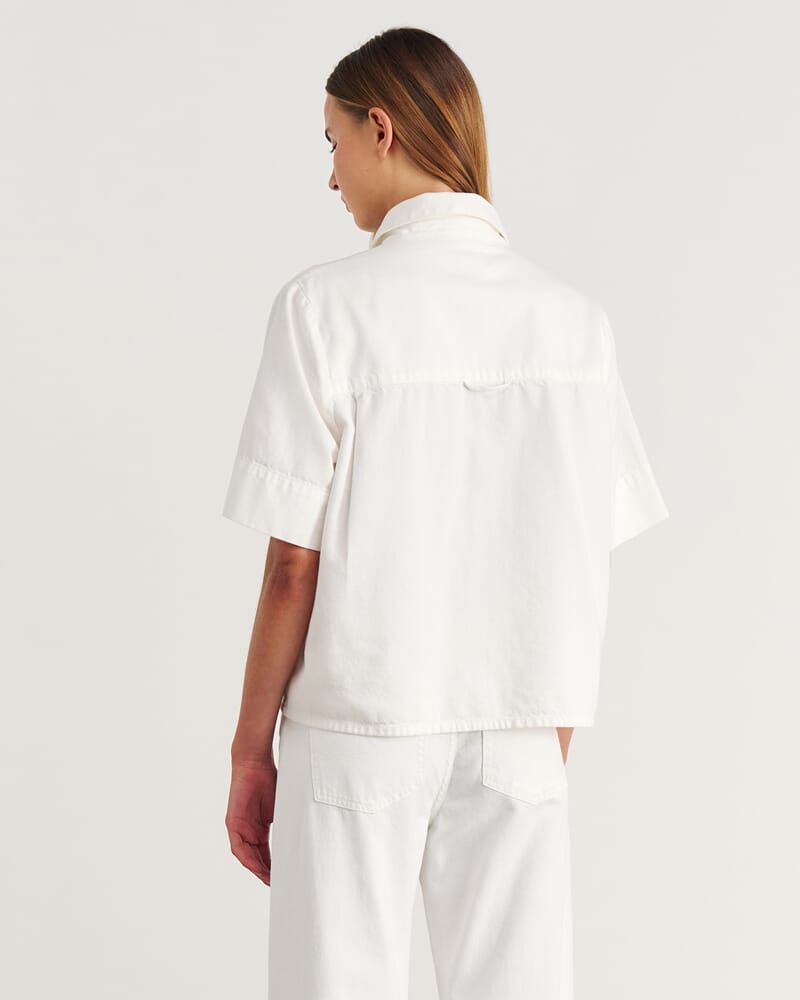 Carrie Denim Short Sleeve Shirt in WHITE