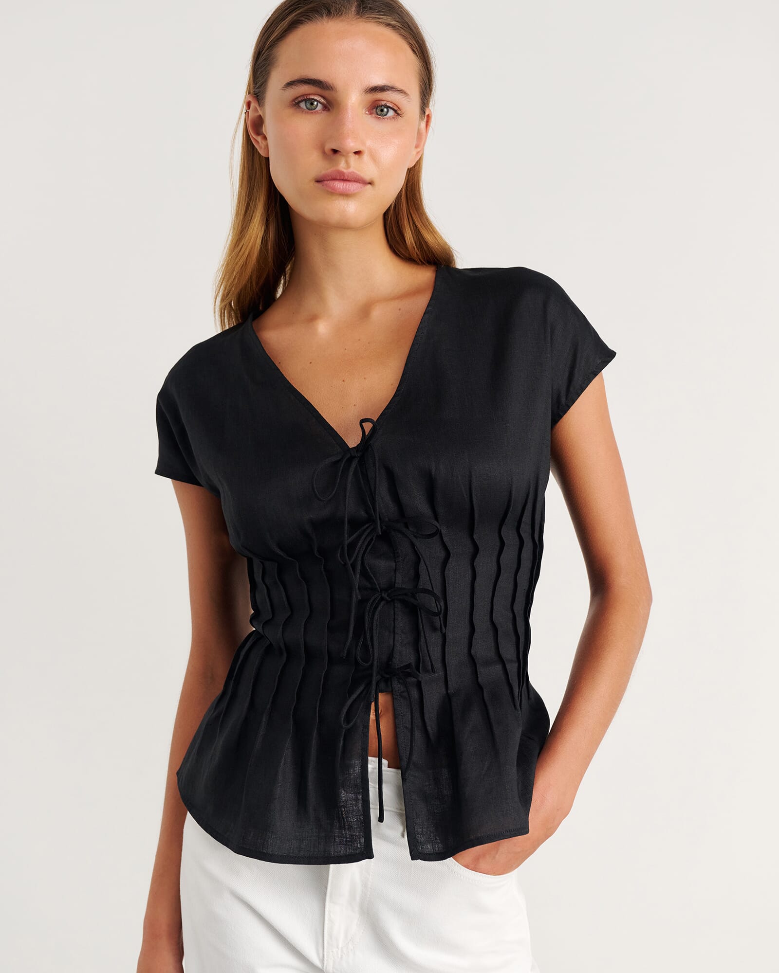 Delphine Pintuck Linen Blouse