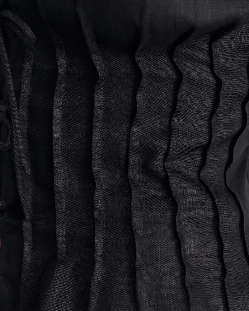 Delphine Pintuck Linen Blouse in BLACK