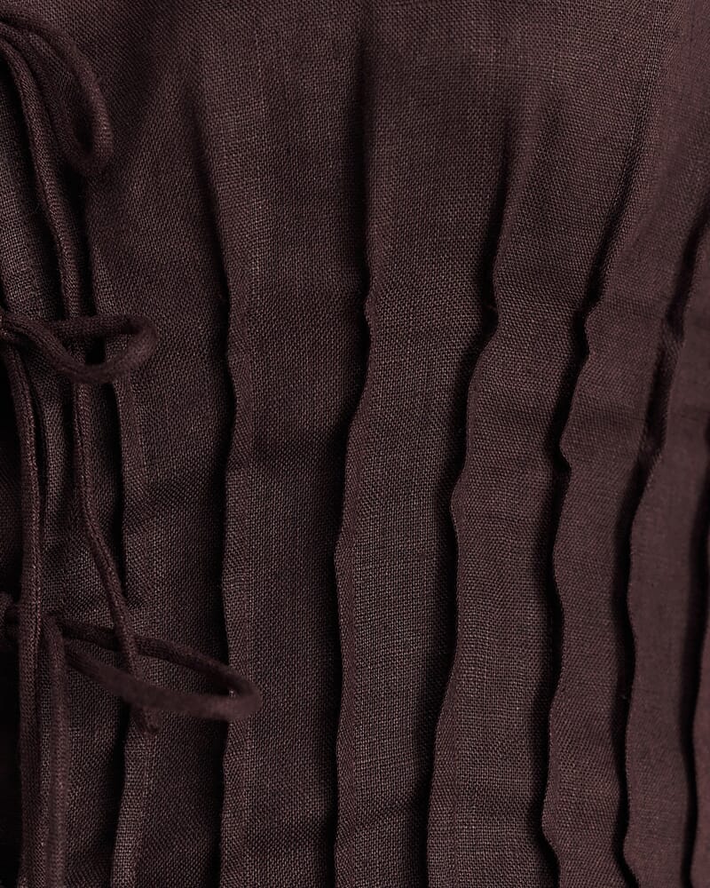 Delphine Pintuck Linen Blouse in DARK CHOCOLATE