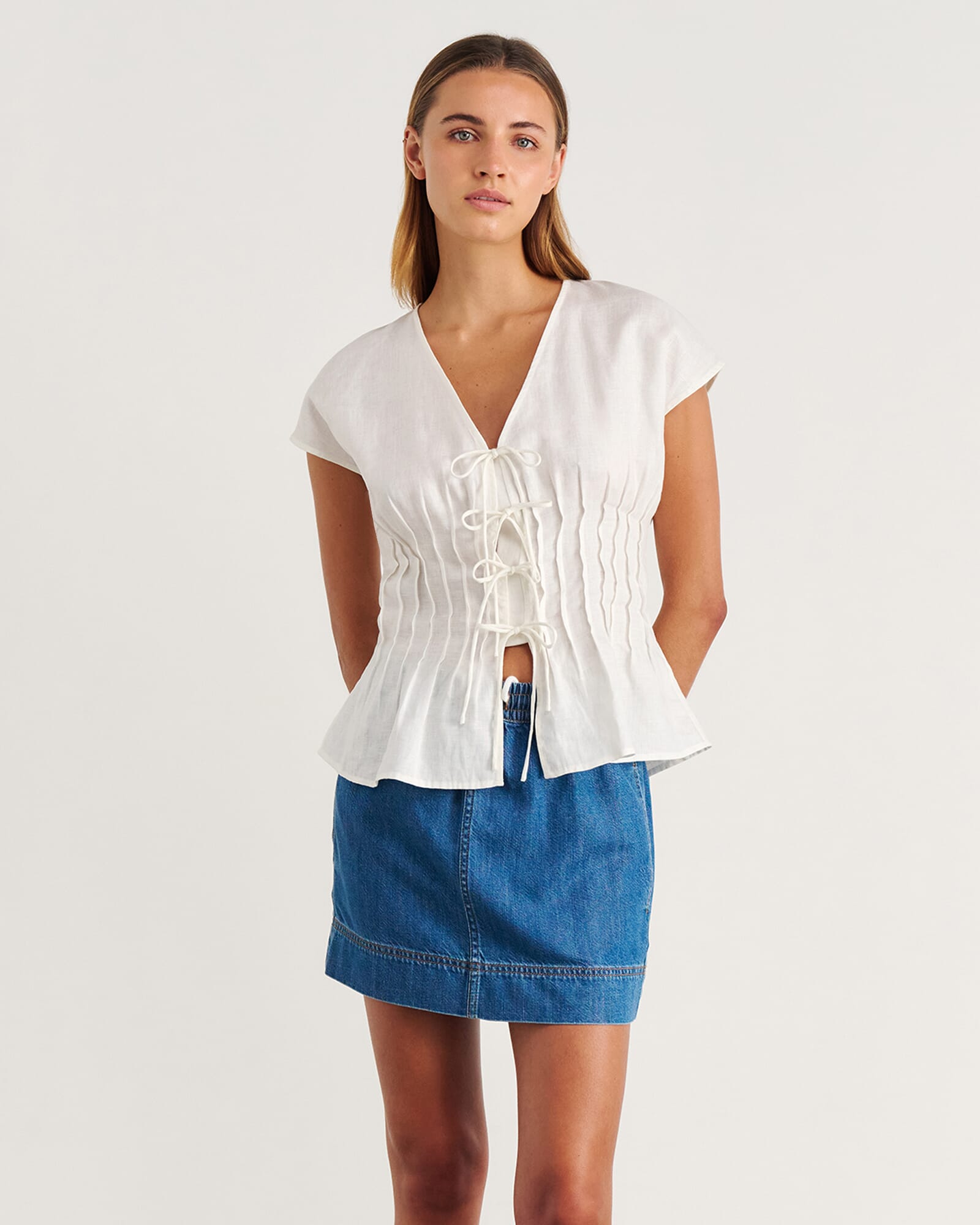 Delphine Pintuck Linen Blouse