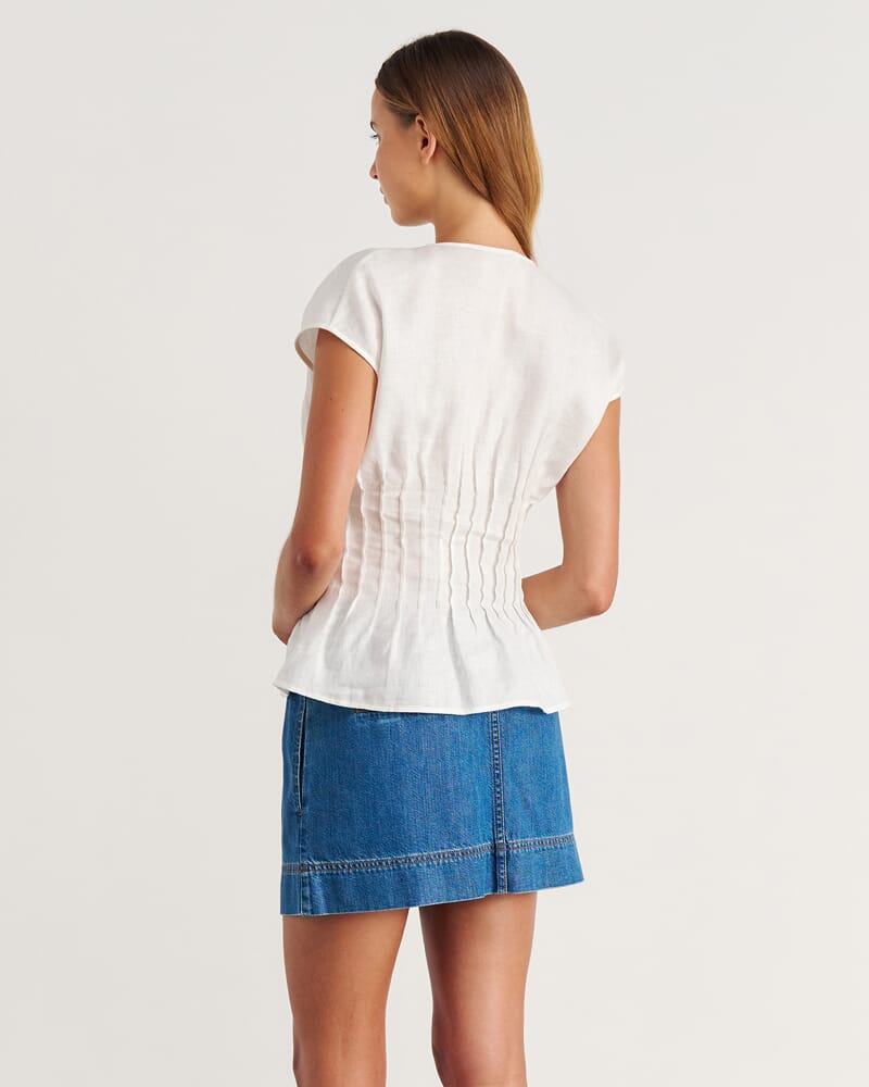 Delphine Pintuck Linen Blouse in WHITE