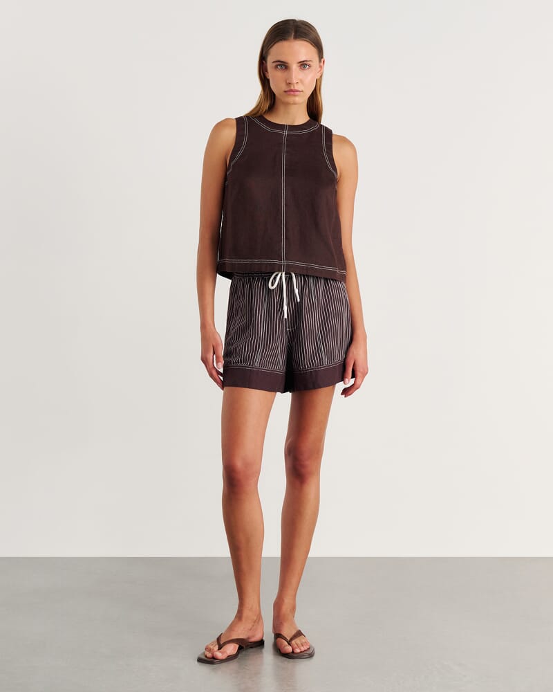 Ann Linen Open Back Top in DARK CHOCOLATE