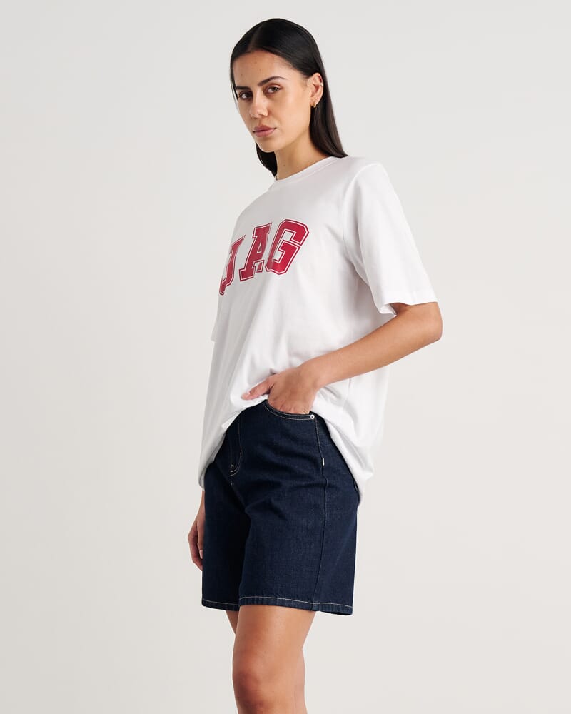 Aston Short Sleeve Tee in WHITE/MERLOT