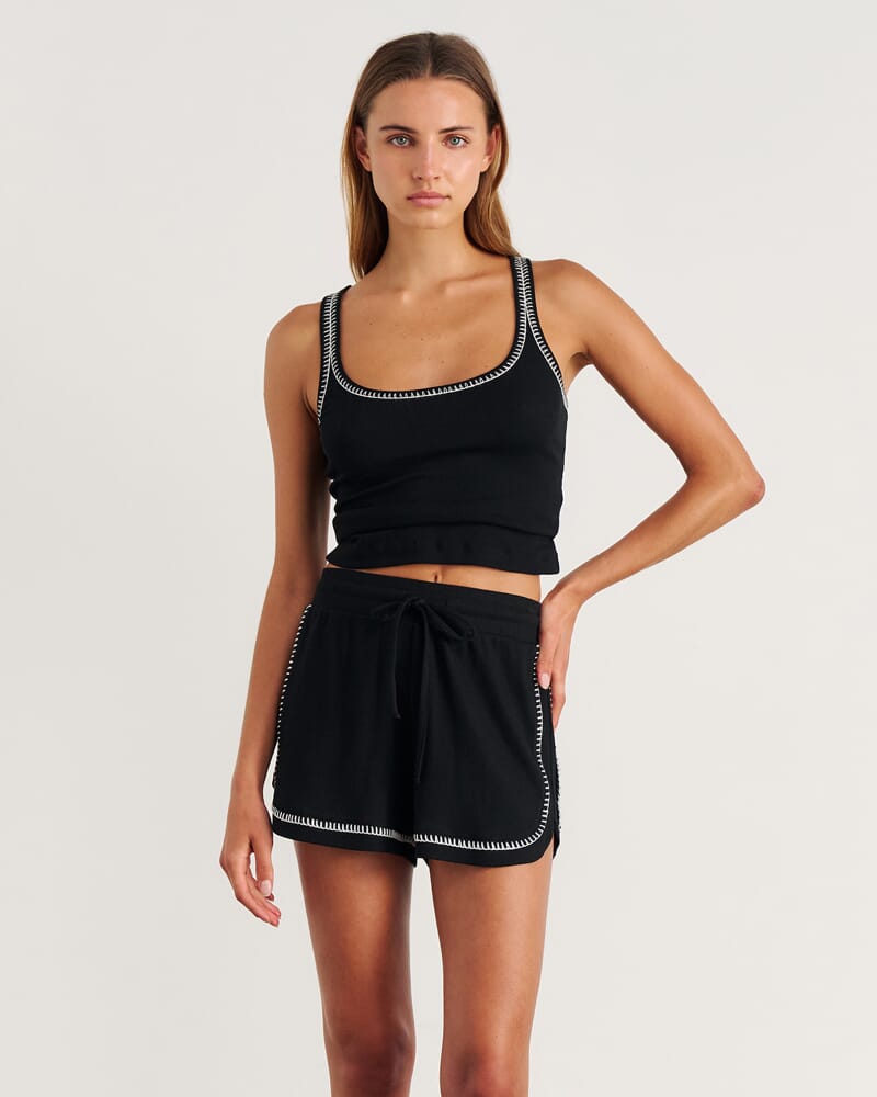 Celina Blanket Stitch Tank in BLACK