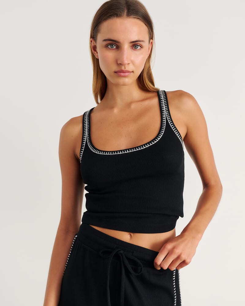 Celina Blanket Stitch Tank in BLACK