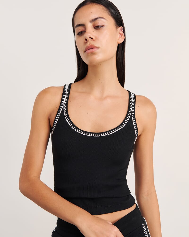 Celina Blanket Stitch Tank in BLACK