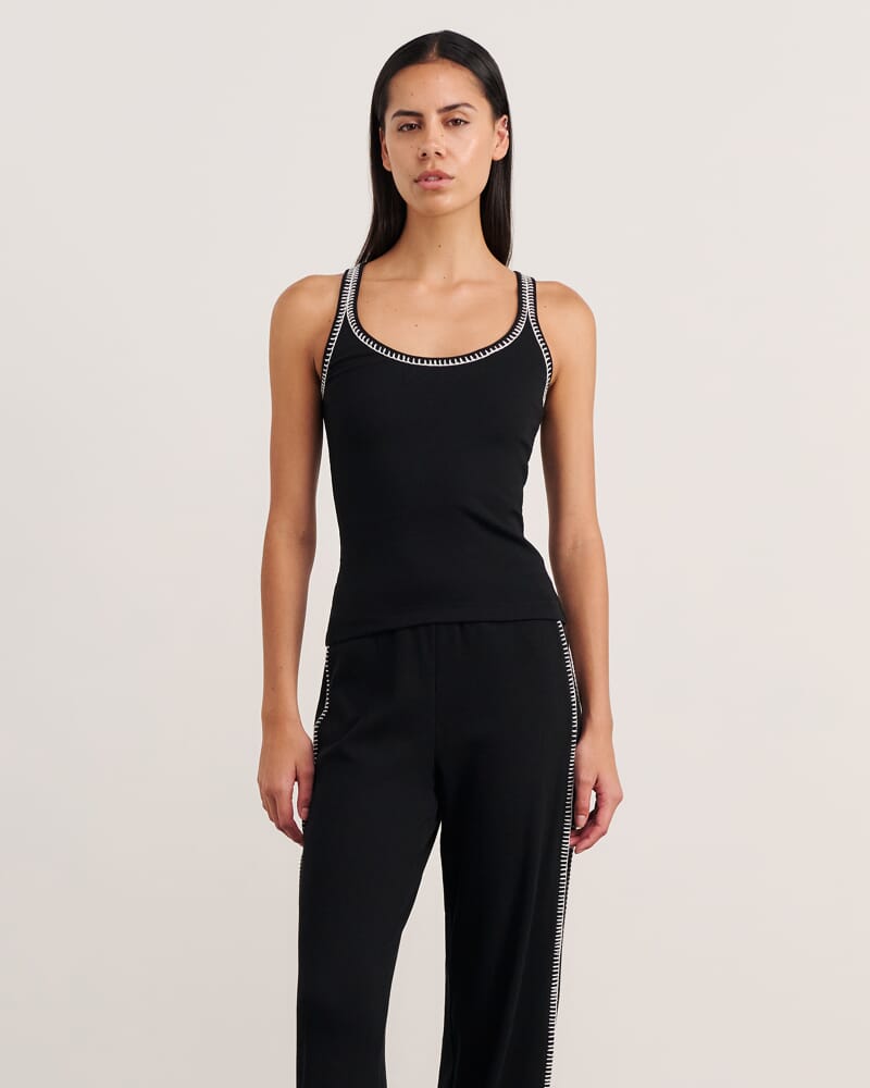 Celina Blanket Stitch Tank in BLACK