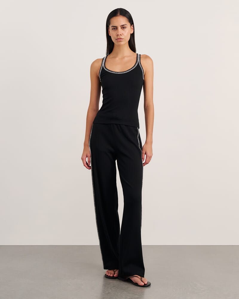 Celina Blanket Stitch Tank in BLACK