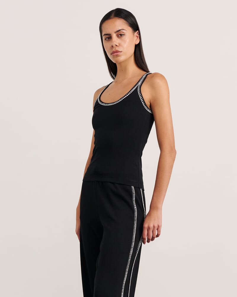 Celina Blanket Stitch Tank in BLACK