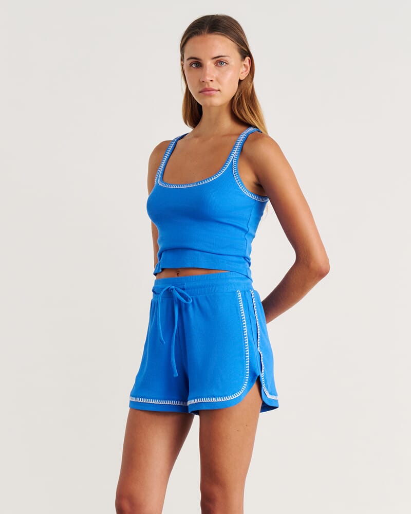 Celina Blanket Stitch Tank in BRIGHT BLUE