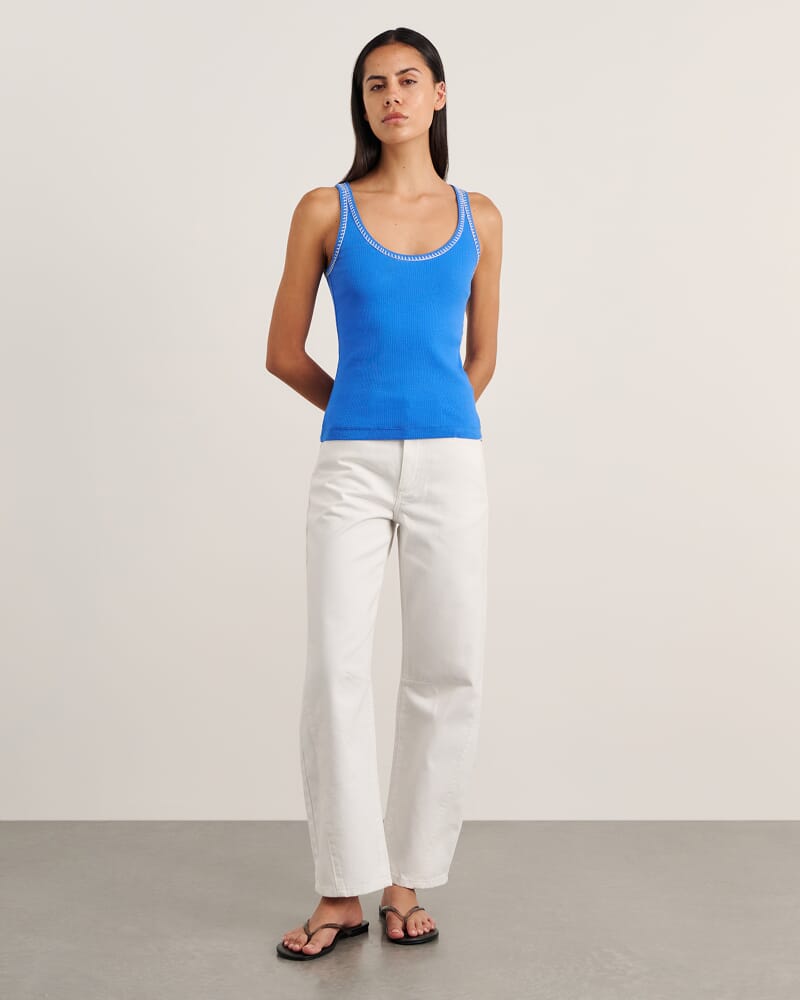 Celina Blanket Stitch Tank in BRIGHT BLUE
