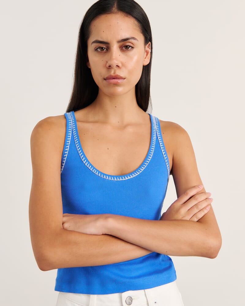 Celina Blanket Stitch Tank in BRIGHT BLUE