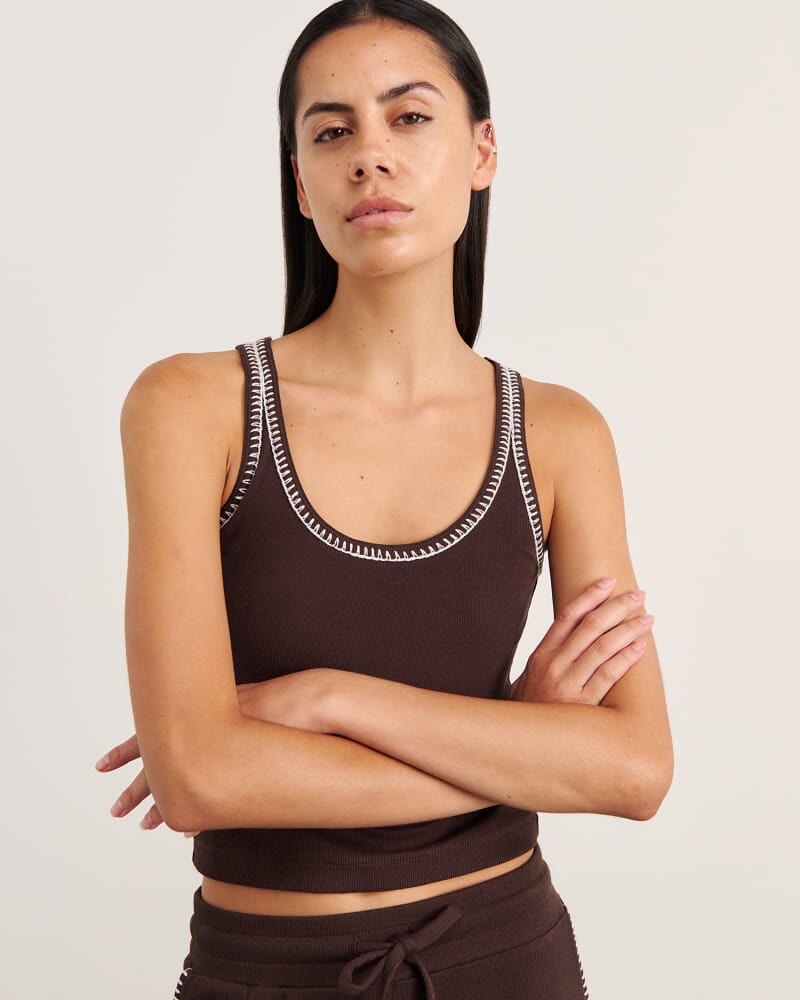 Celina Blanket Stitch Tank in DARK CHOCOLATE