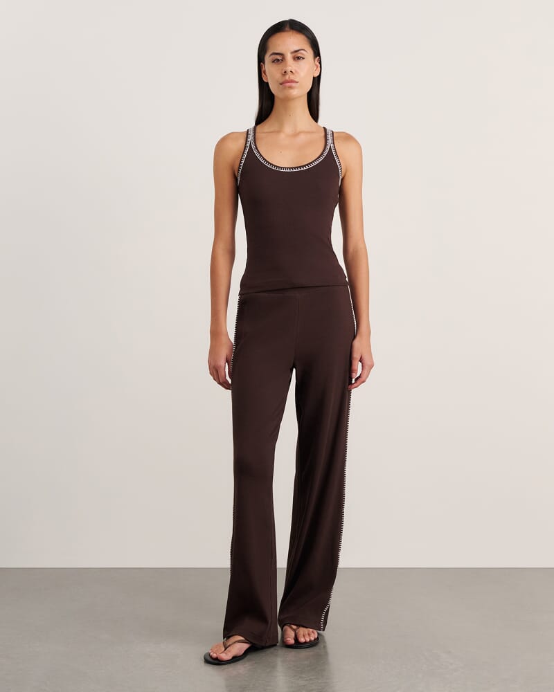 Celina Blanket Stitch Tank in DARK CHOCOLATE