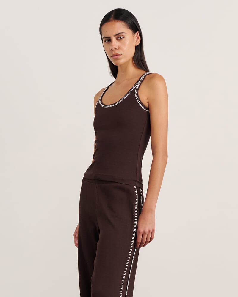 Celina Blanket Stitch Tank in DARK CHOCOLATE