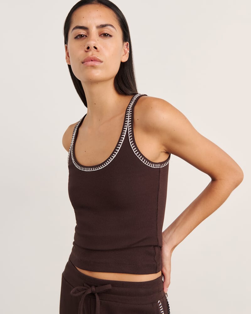 Celina Blanket Stitch Tank in DARK CHOCOLATE