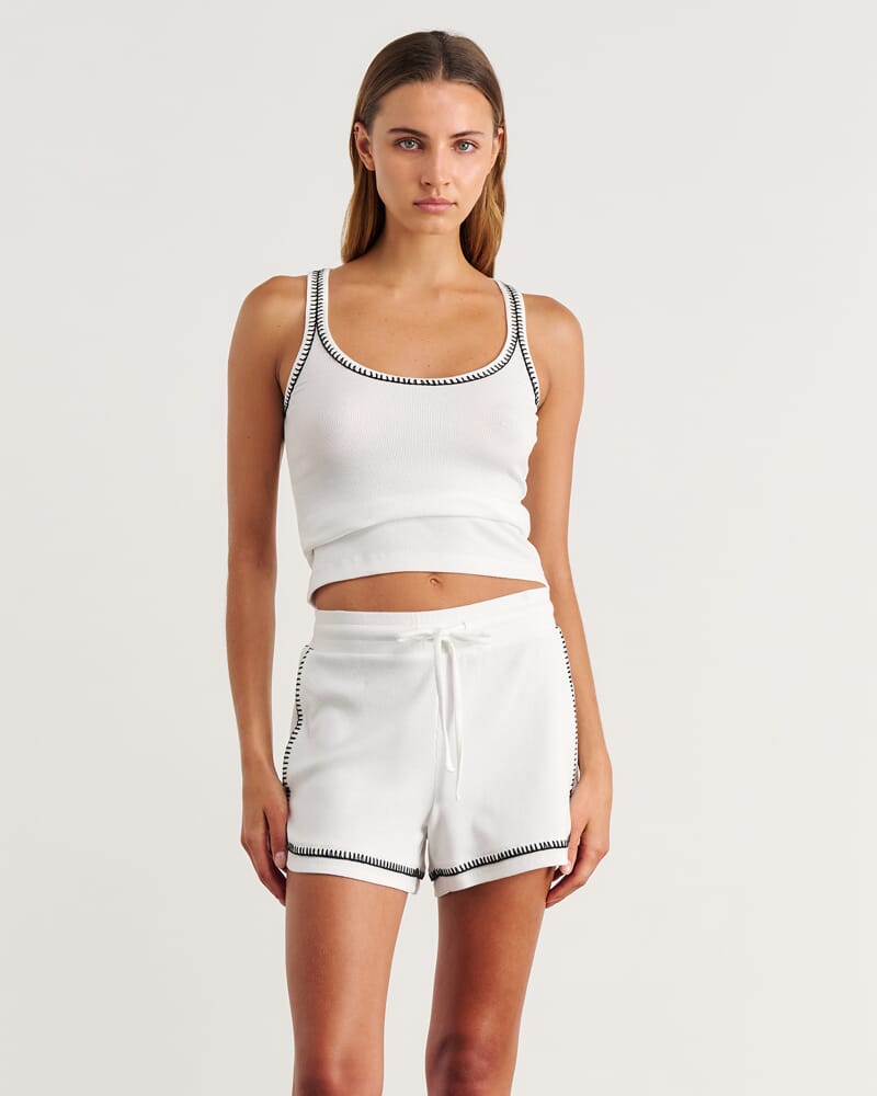Celina Blanket Stitch Tank in WHITE